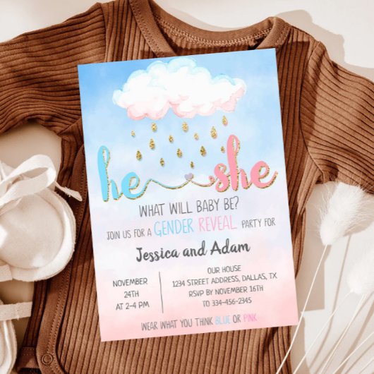 Aquarelle rose bleu Genre Reveillez Invitation