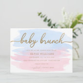 Aquarelle rose bleu or Bébé Brunch Invitation (Debout devant)