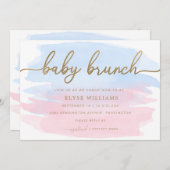 Aquarelle rose bleu or Bébé Brunch Invitation (Devant / Derrière)