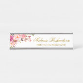 Aquarelle Rose Blush Floral Or Nom Plaque (Devant)