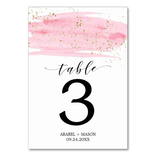 Aquarelle rose Blush & Or Mariage Numéro de table (Dos)