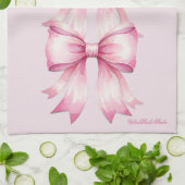 Aquarelle rose Bow Imprimer Serviette de cuisine (Plié)