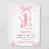 Aquarelle rose Bow première invitation anniversair (Devant)