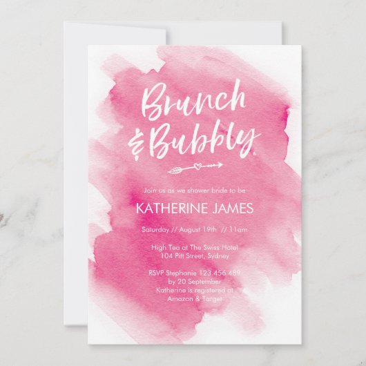 Aquarelle rose Brunch & Bubbly Douche invitation (Devant)