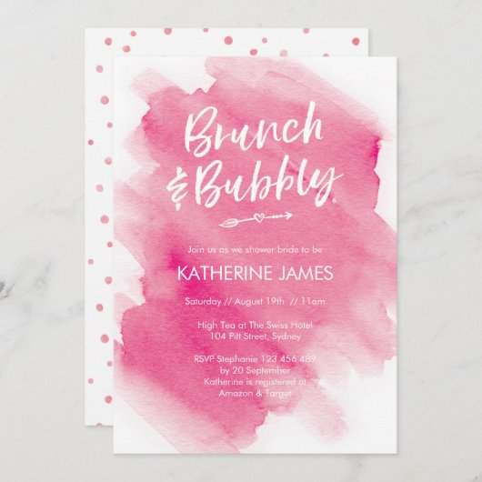 Aquarelle rose Brunch & Bubbly Douche invitation (Devant / Derrière)