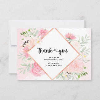 Aquarelle rose Carte de remerciements florale