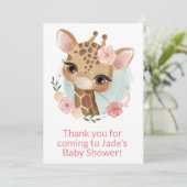 Aquarelle rose Carte de remerciements Giraffe bébé (Debout devant)