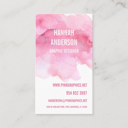 Aquarelle rose Carte de visite simple (Devant)