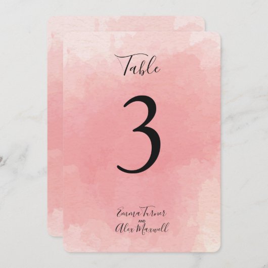 Aquarelle rose | Cartes de numéros de table (Devant / Derrière)