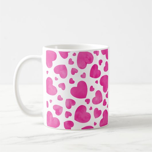 Aquarelle rose chaud Coeurs café Mug (Gauche)