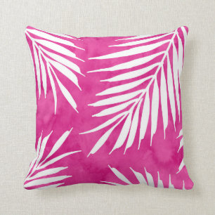 Aquarelle rose chaude Fronds Palm Jeter Oreiller