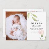 Aquarelle rose chic Faire-part de naissance floral (Devant / Derrière)