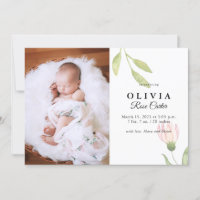 Aquarelle rose chic Faire-part de naissance floral