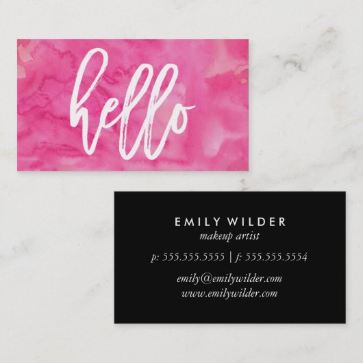 Aquarelle rose Chic Hello | Carte de visite (Devant / Derrière)