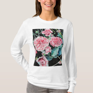 Aquarelle rose Chou Roses victoriens Haut