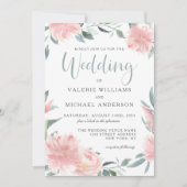 Aquarelle rose ciré Faire-part de mariage florale (Devant)