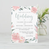 Aquarelle rose ciré Faire-part de mariage florale (Debout devant)