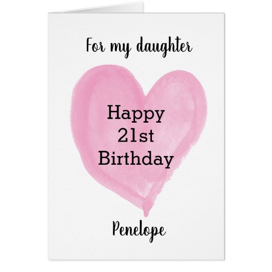 Aquarelle rose Coeur 21e anniversaire (Devant)