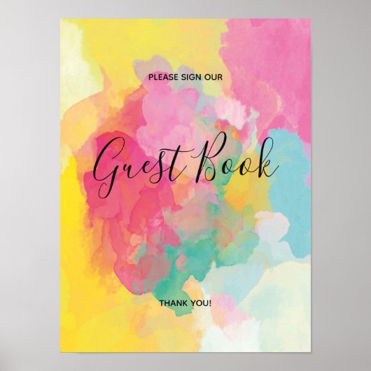 Aquarelle rose coloré Guest Book Poster (Devant)
