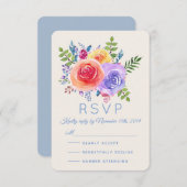 Aquarelle Rose colorée Mariage floral RSVP (Devant / Derrière)