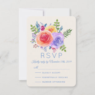 Aquarelle Rose colorée Mariage floral RSVP