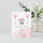 Aquarelle rose Eléphant Baby shower Invitation (Debout devant)