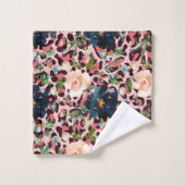 Aquarelle rose Empreinte de léopard Floral (Gant de toilette)