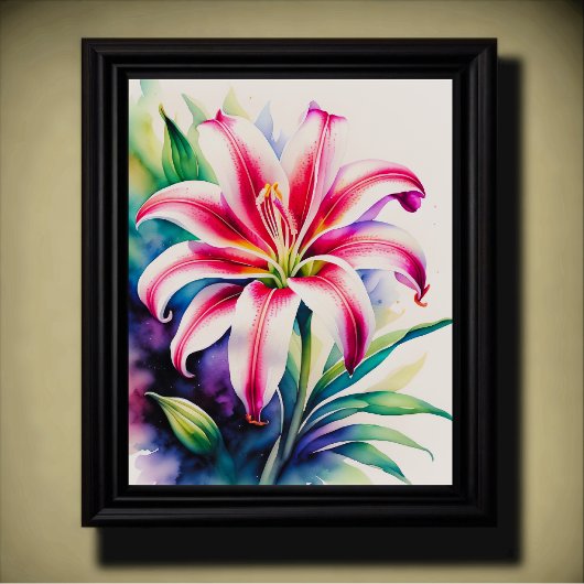Aquarelle rose et blanc Stargazer Poster Lily
