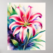 Aquarelle rose et blanc Stargazer Poster Lily (Devant)