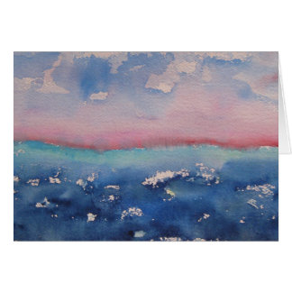 Aquarelle rose Et Bleu Foncé Horizon Paysage
