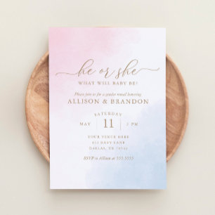 Aquarelle rose et bleu Genre Reveillez Invitation