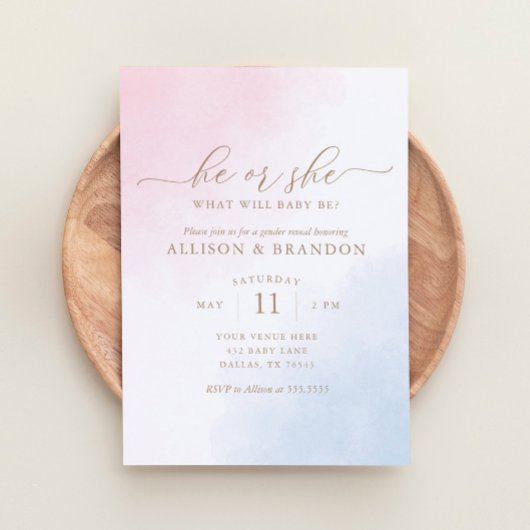 Aquarelle rose et bleu Genre Reveillez Invitation