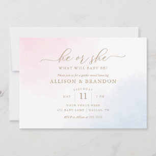 Aquarelle rose et bleu Genre Reveillez Invitation