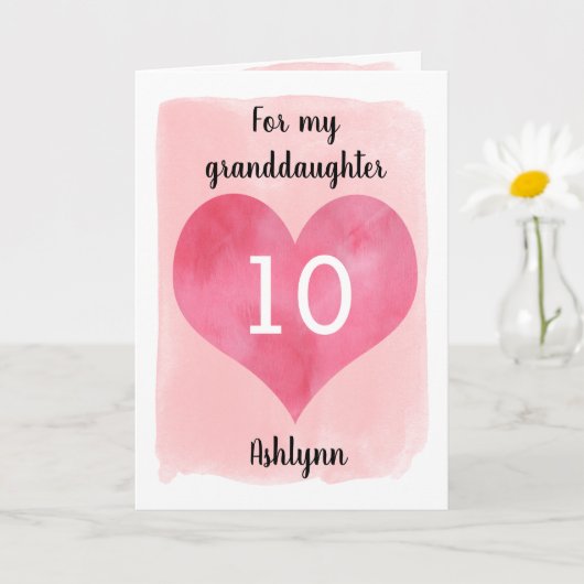 Aquarelle rose et carte rouge Coeur 10e anniversai (Petite plante)