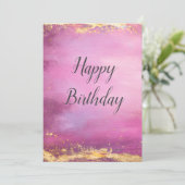 Aquarelle rose et dorée Foil Trier Carte d'anniver (Debout devant)