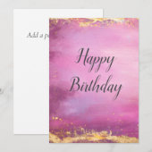 Aquarelle rose et dorée Foil Trier Carte d'anniver (Devant / Derrière)