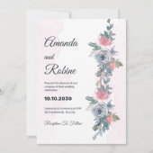 Aquarelle rose et Faire-part de mariage floral mar (Devant)