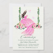 Aquarelle rose et florale Quinceañera Invitation (Devant)