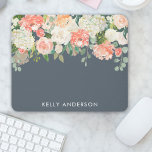 Aquarelle rose et gris avec votre nom<br><div class="desc">Joli et féminin, ce design présente un ensemble de fleurs mélangées aquarelle dans les tons pêche, rose et blanc sur un arrière - plan gris profond. Modifiez le nom avec votre propre nom, ou vous pouvez supprimer le nom si vous préférez le pavé de souris sans lui. Vous pouvez également...</div>
