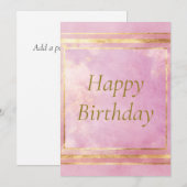 Aquarelle rose et huile d'or Bonne carte d'anniver (Devant / Derrière)