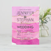 Aquarelle rose et invitation de mariage or (Debout devant)