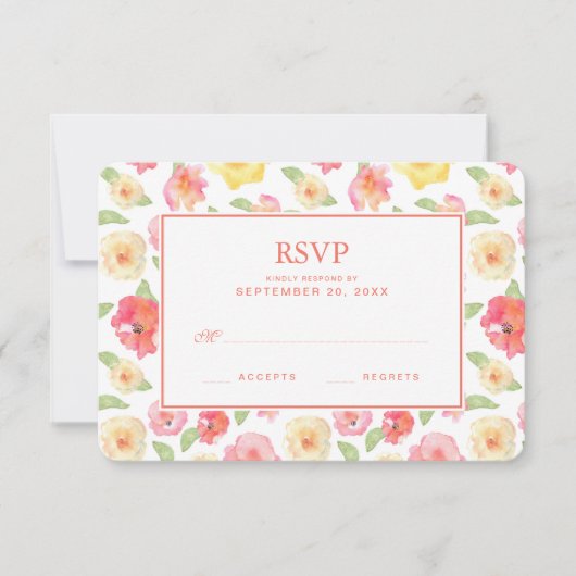 Aquarelle rose et jaune - Mariage RSVP (Devant)