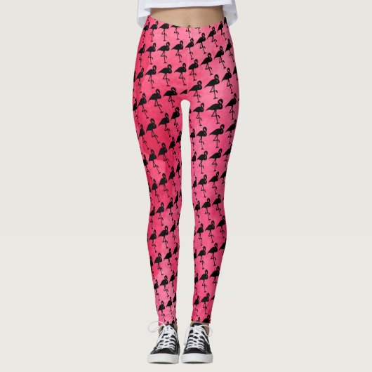 Aquarelle rose et Leggings Flamant rose noir (Devant)
