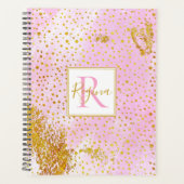 Aquarelle rose et monogramme de confetti or (Devant)