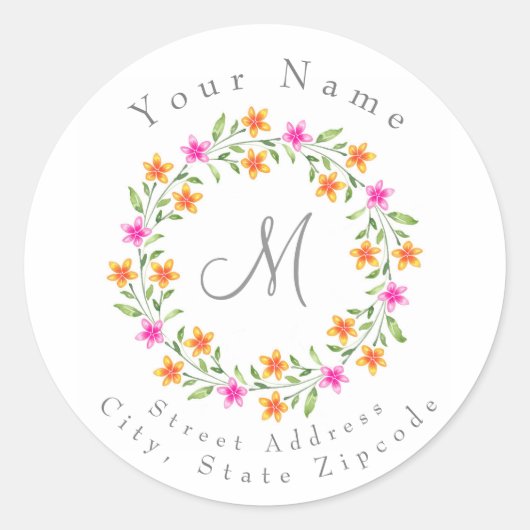 Aquarelle rose et orange chaud Étiquettes de couro (Devant)