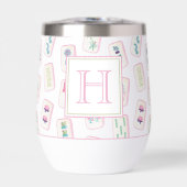 Aquarelle rose et vert Mahjong Tiles Monogramme (Avant)