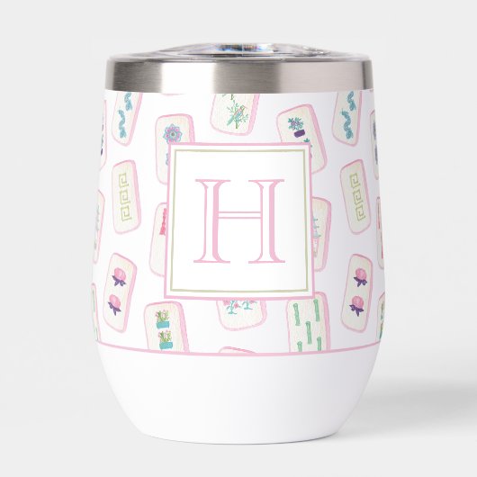 Aquarelle rose et vert Mahjong Tiles Monogramme (Avant)