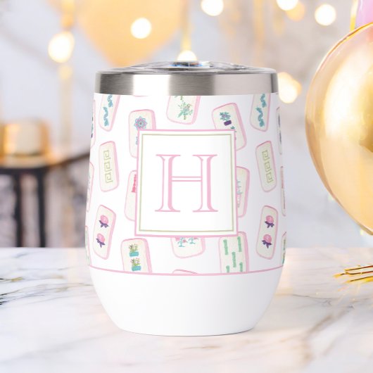 Aquarelle rose et vert Mahjong Tiles Monogramme