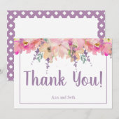 Aquarelle rose et violet Carte de remerciements fl (Devant / Derrière)