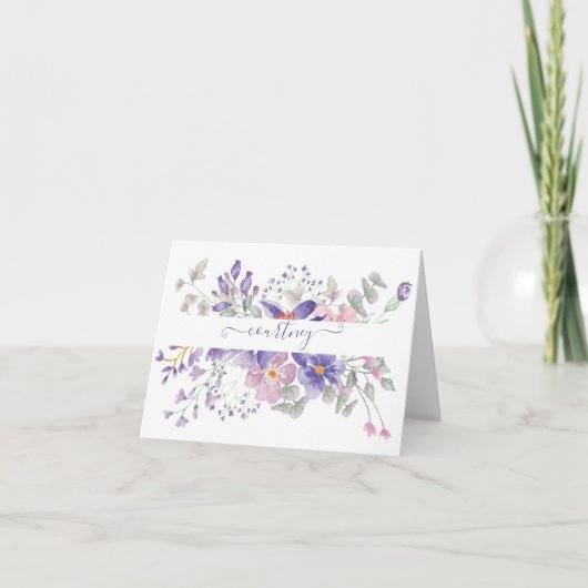 Aquarelle rose et violet florale personnalisée (Devant)